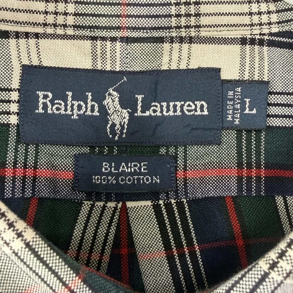 Ralph Lauren Shirt Mens Large Green Blue Plaid Blaire Button Down Cotton